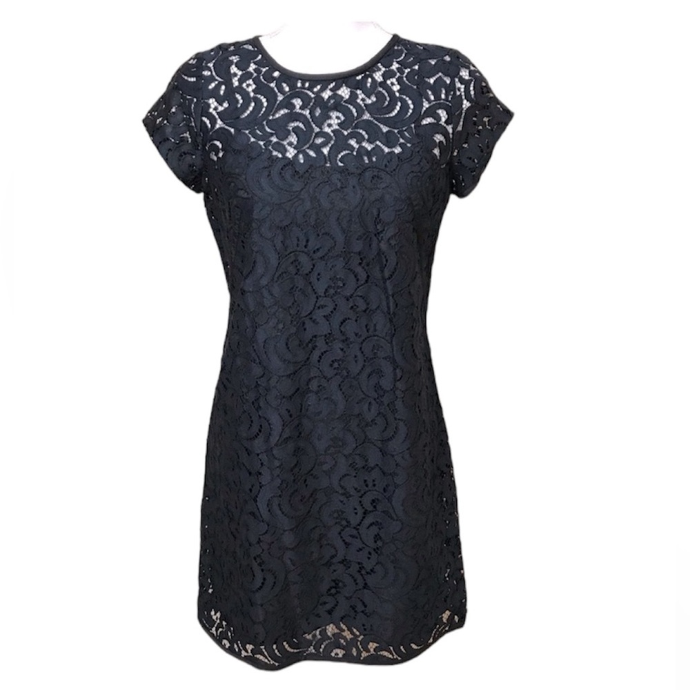 Loft Black and Navy Lace Shift Dress. Size 2p. New With Tags.